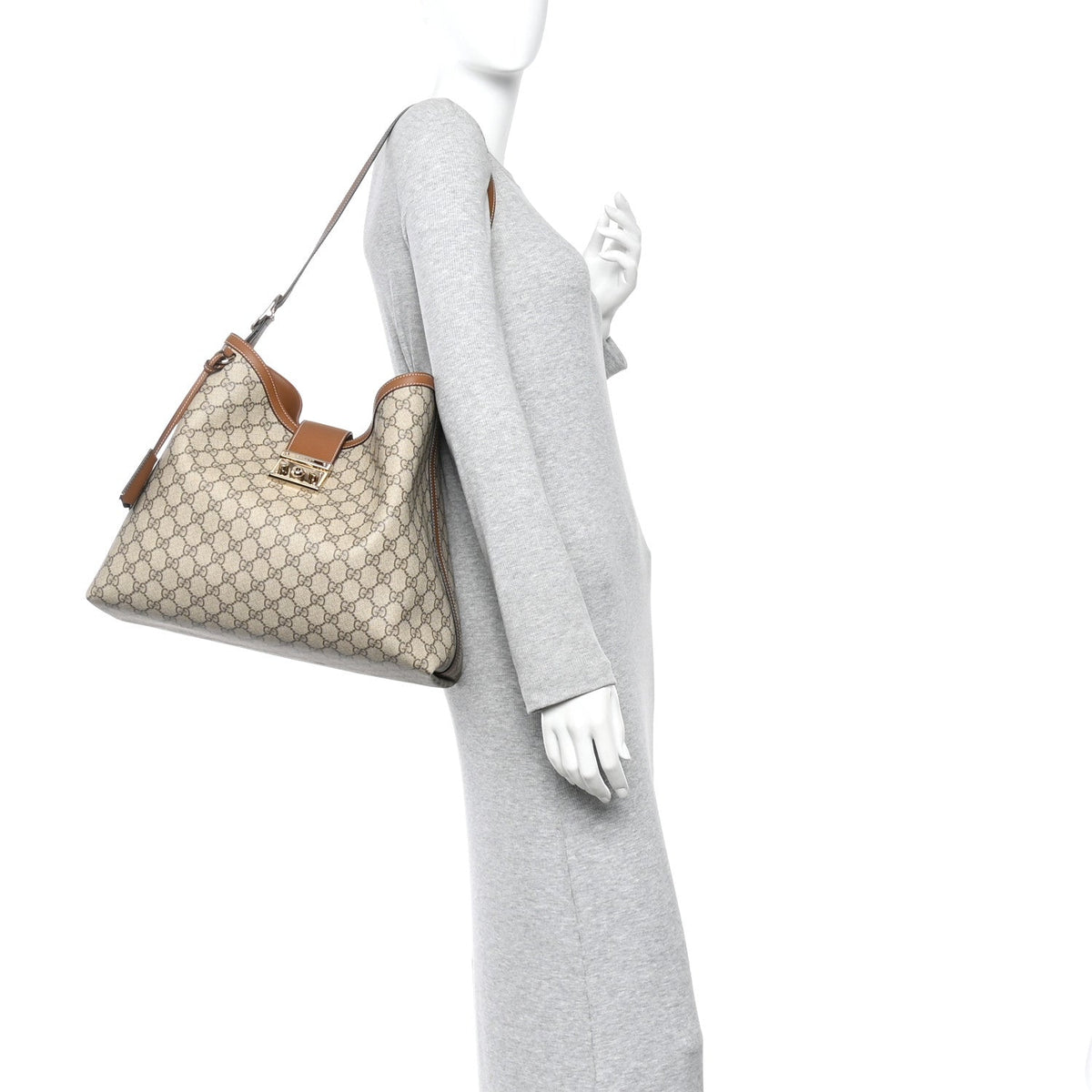 GG Icon Monogram Padlock Shoulder Bag Beige Dark Brown product image 2, provided for visual reference and product detail