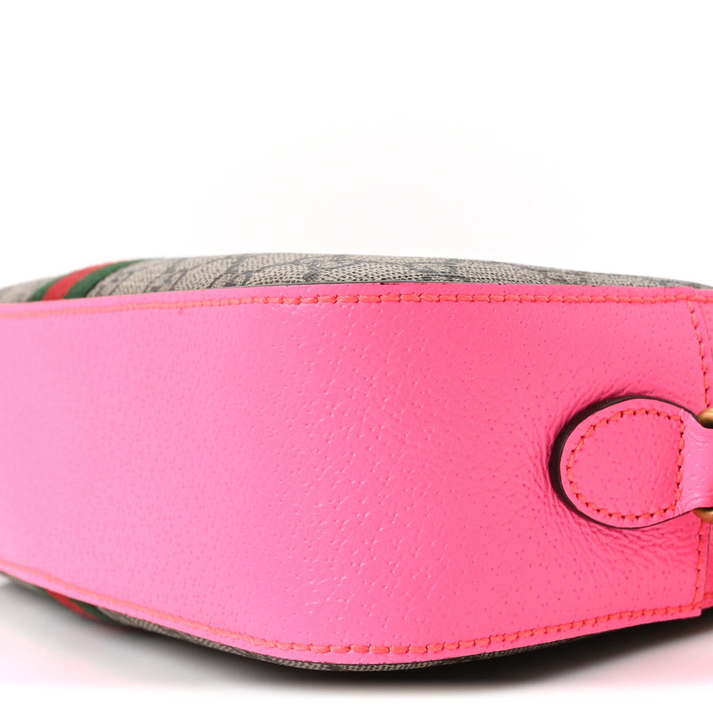 GG Supreme Monogram Textured Dollar Calfskin Web Ophidia Small Crossbody Bag Beige Ebony Fuchsia product image 10, provided