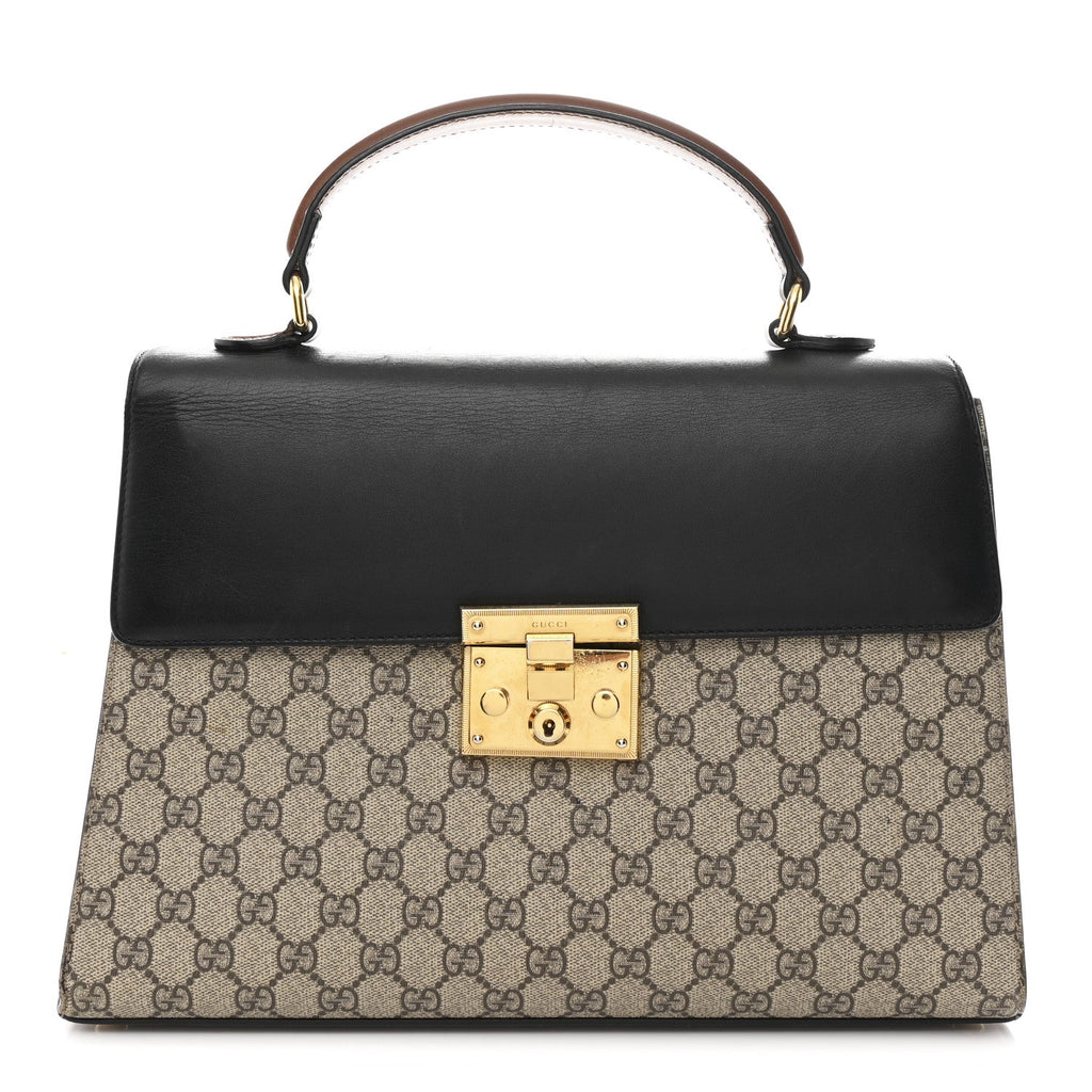 GG Supreme Monogram Calfskin Medium Padlock Top Handle Bag Beige Black Cuir product image 1, provided for visual reference
