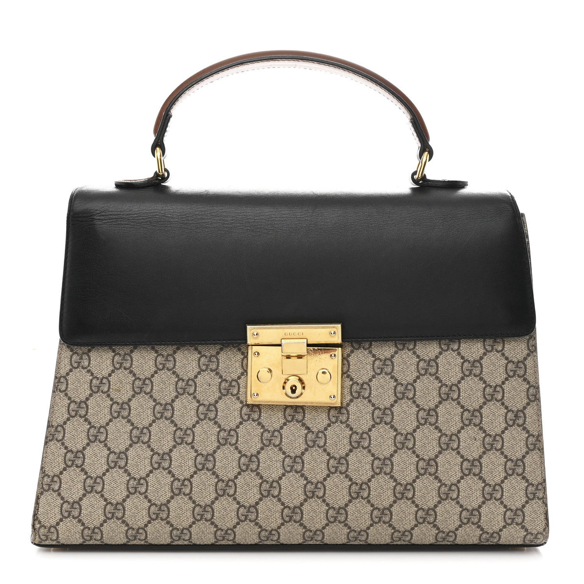 GG Supreme Monogram Calfskin Medium Padlock Top Handle Bag Beige Black Cuir product image 1, provided for visual reference