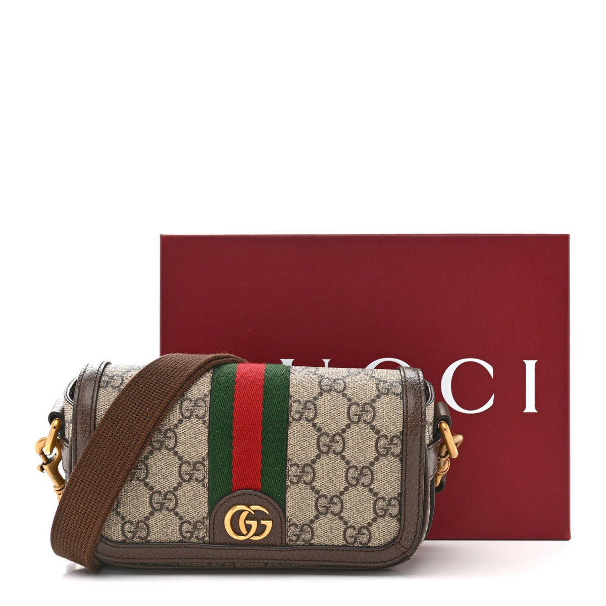 GG Supreme Monogram Web Mini Ophidia Flap Shoulder Bag Brown product image 14, provided for visual reference and product