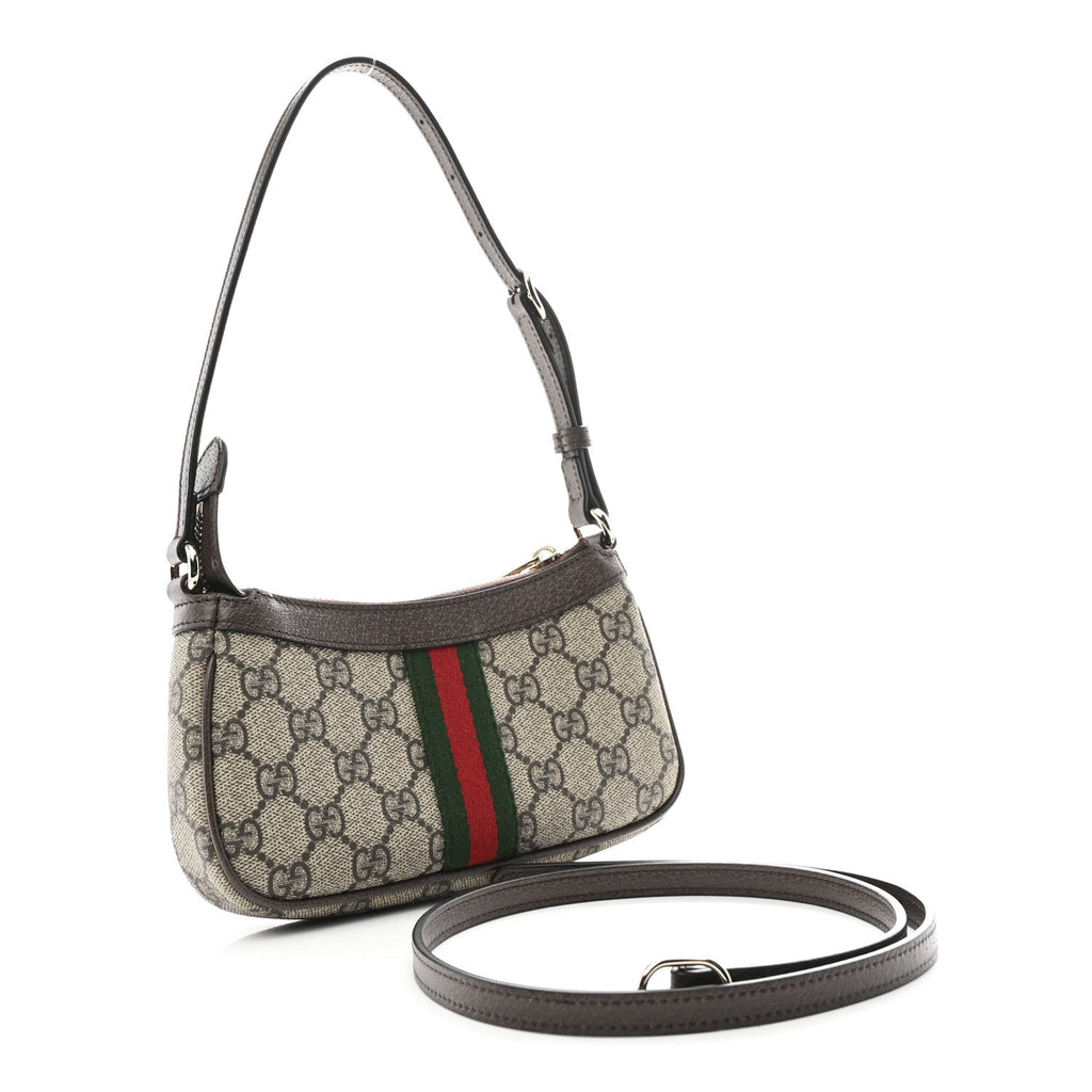 GG Supreme Monogram Textured Dollar Calfskin Web Mini Ophidia Shoulder Bag Beige Ebony New Acero product image 2, provided