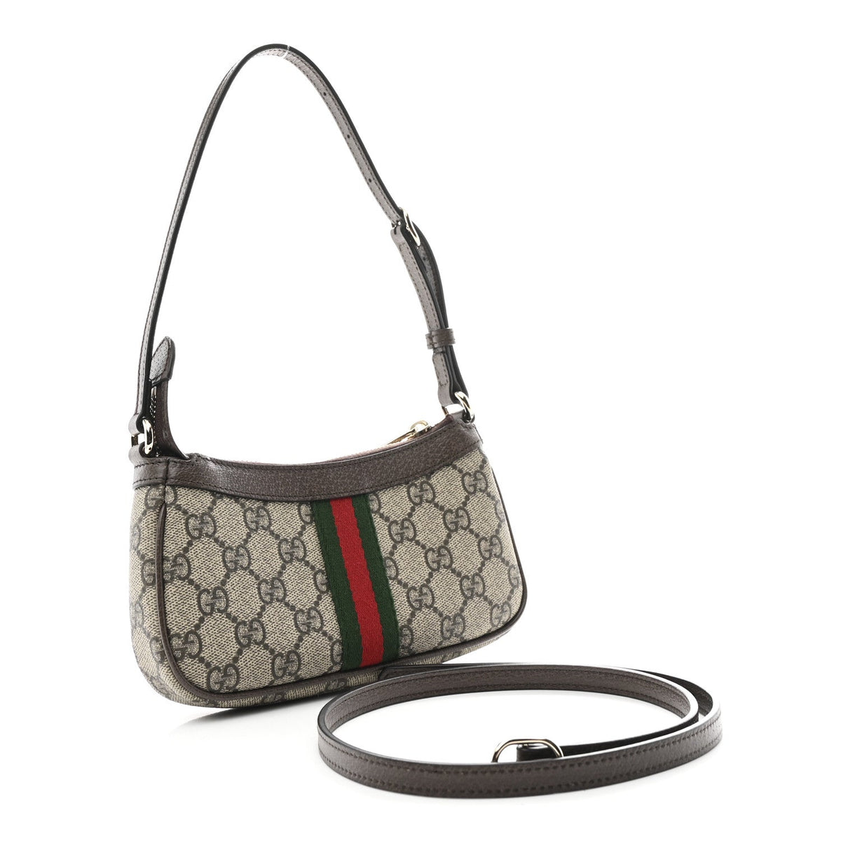 GG Supreme Monogram Textured Dollar Calfskin Web Mini Ophidia Shoulder Bag Beige Ebony New Acero product image 2, provided