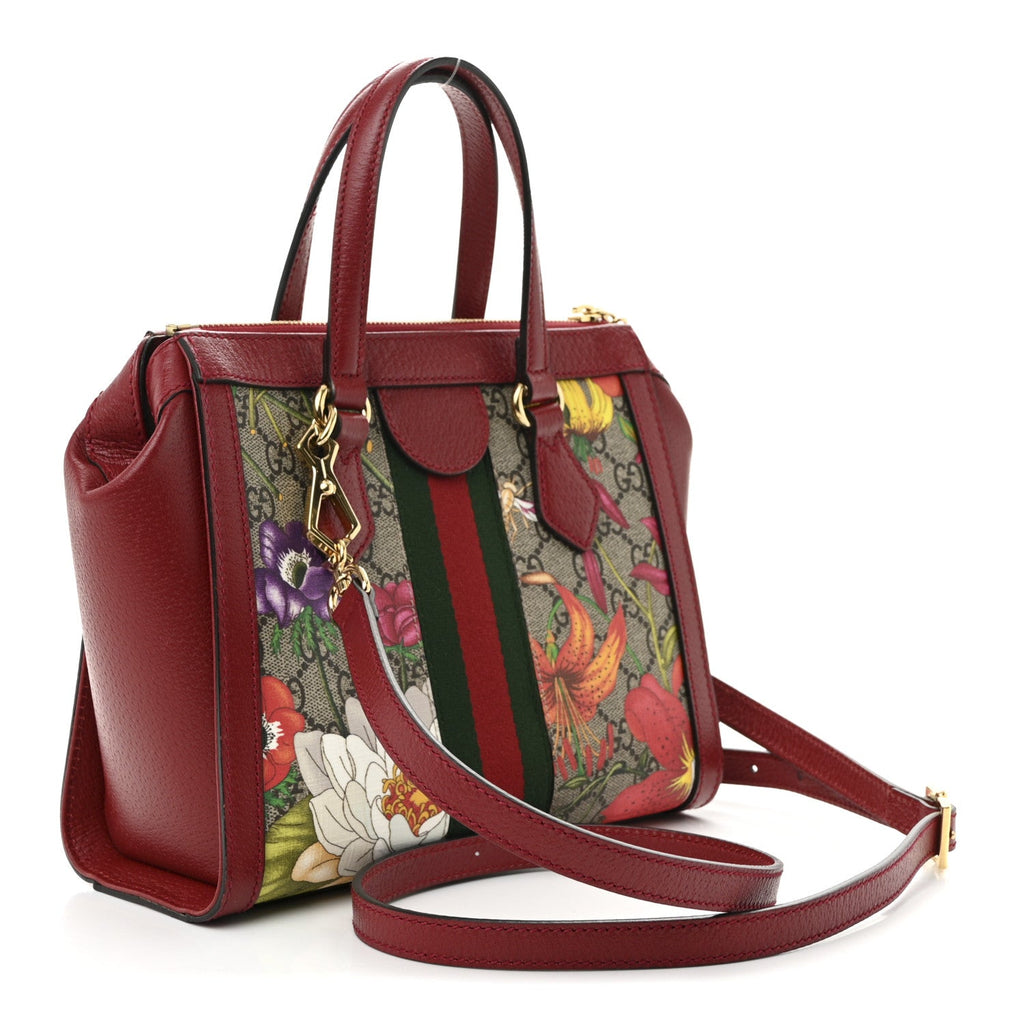 GG Supreme Monogram Flora Web Small Ophidia Tote Bag Red product image 3, provided for visual reference and product detail