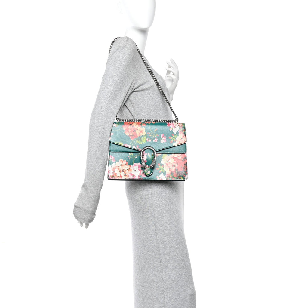Calfskin Blooms Print Medium Dionysus Shoulder Bag Bright Emerald Multicolor product image 2, provided for visual reference
