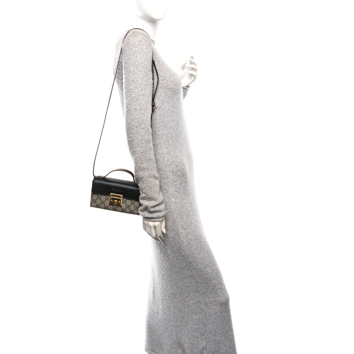 GG Supreme Monogram Calfskin Mini Padlock Top Handle Shoulder Bag Beige Black Cuir product image 3, provided for visual