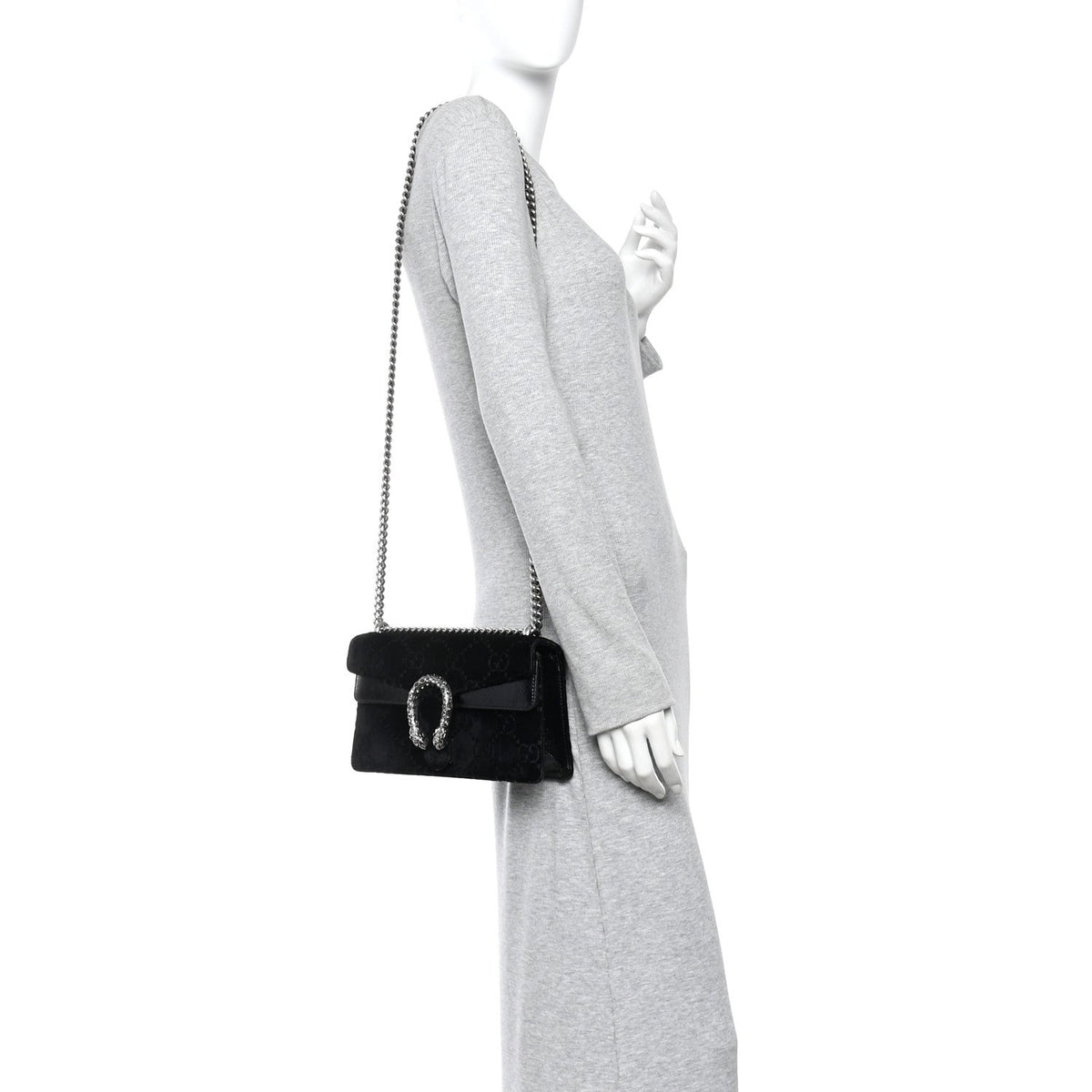 Velvet Skipper Crystal GG Monogram Small Dionysus Shoulder Bag Black Black Diamond product image 2, provided for visual