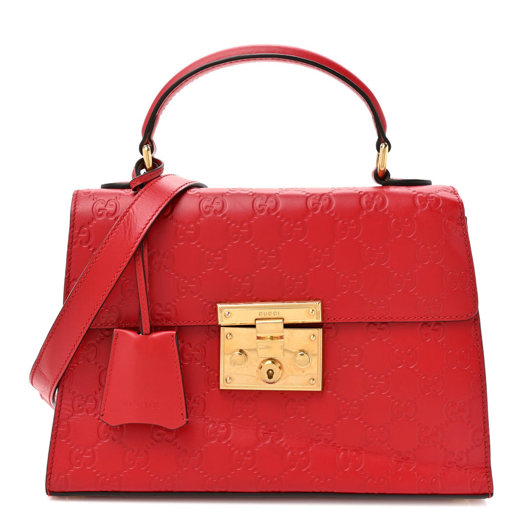 Guccissima Signature Small Padlock Top Handle Bag Hibiscus Red product image 1, provided for visual reference and product