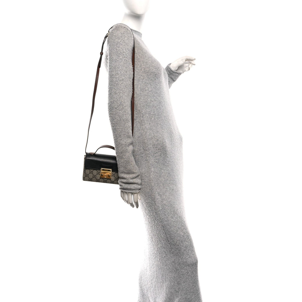 GG Supreme Monogram Calfskin Mini Padlock Top Handle Shoulder Bag Beige Black Cuir product image 2, provided for visual