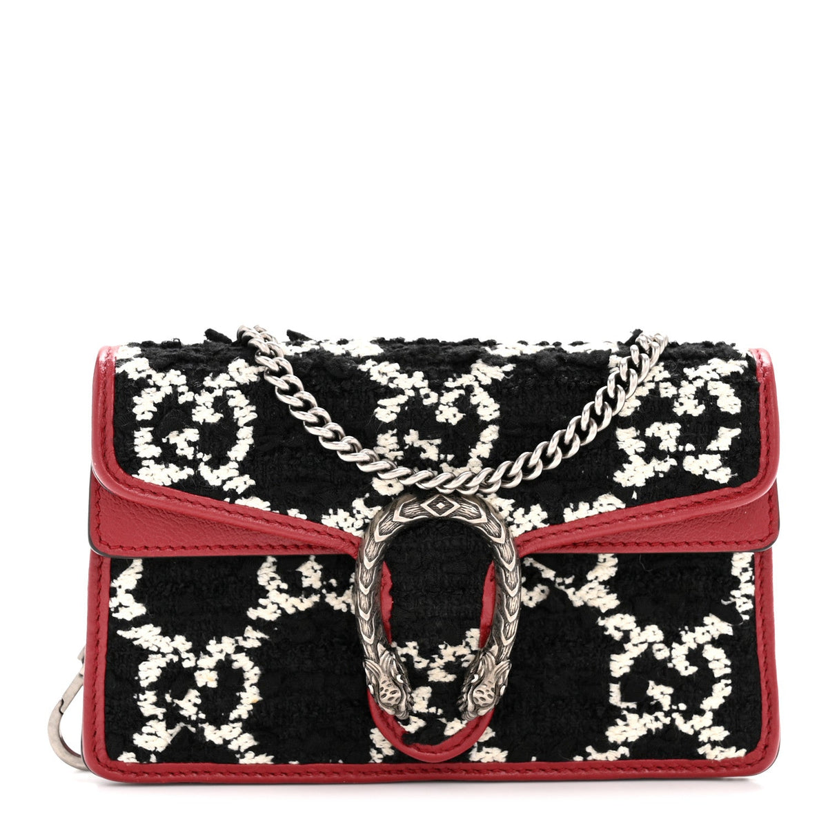 Tweed GG Monogram Super Mini Dionysus Shoulder Bag Black White Romantic Cherry product image 1, provided for visual