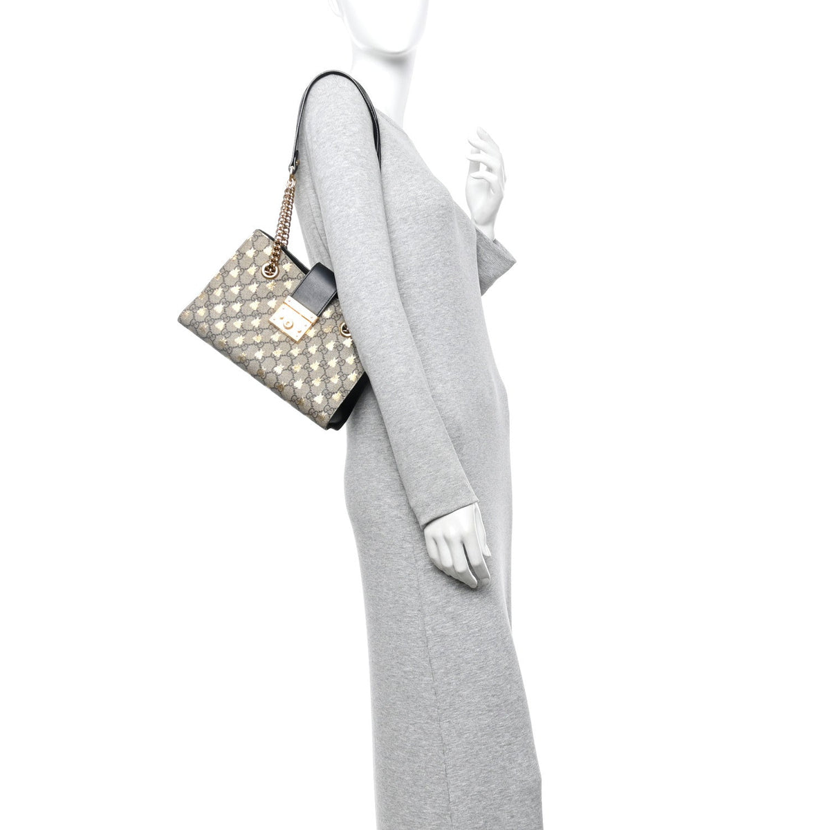 GG Supreme Monogram Bees Small Padlock Tote Beige Oro Black product image 2, provided for visual reference and product