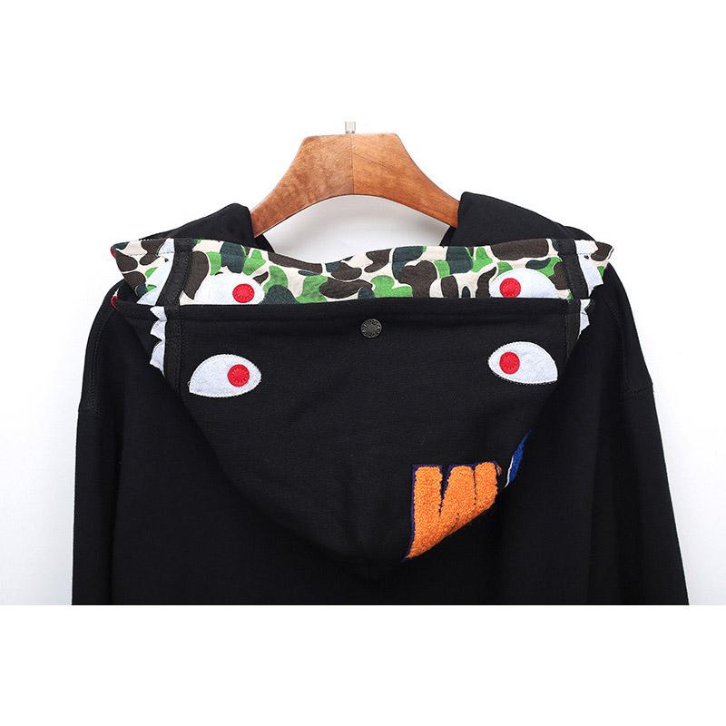 Bathing Ape Hoodie Fall/Winter Double Hood Camouflage Shark Head Zipper Fleece Padded Coat Sweatshirt product image 6,