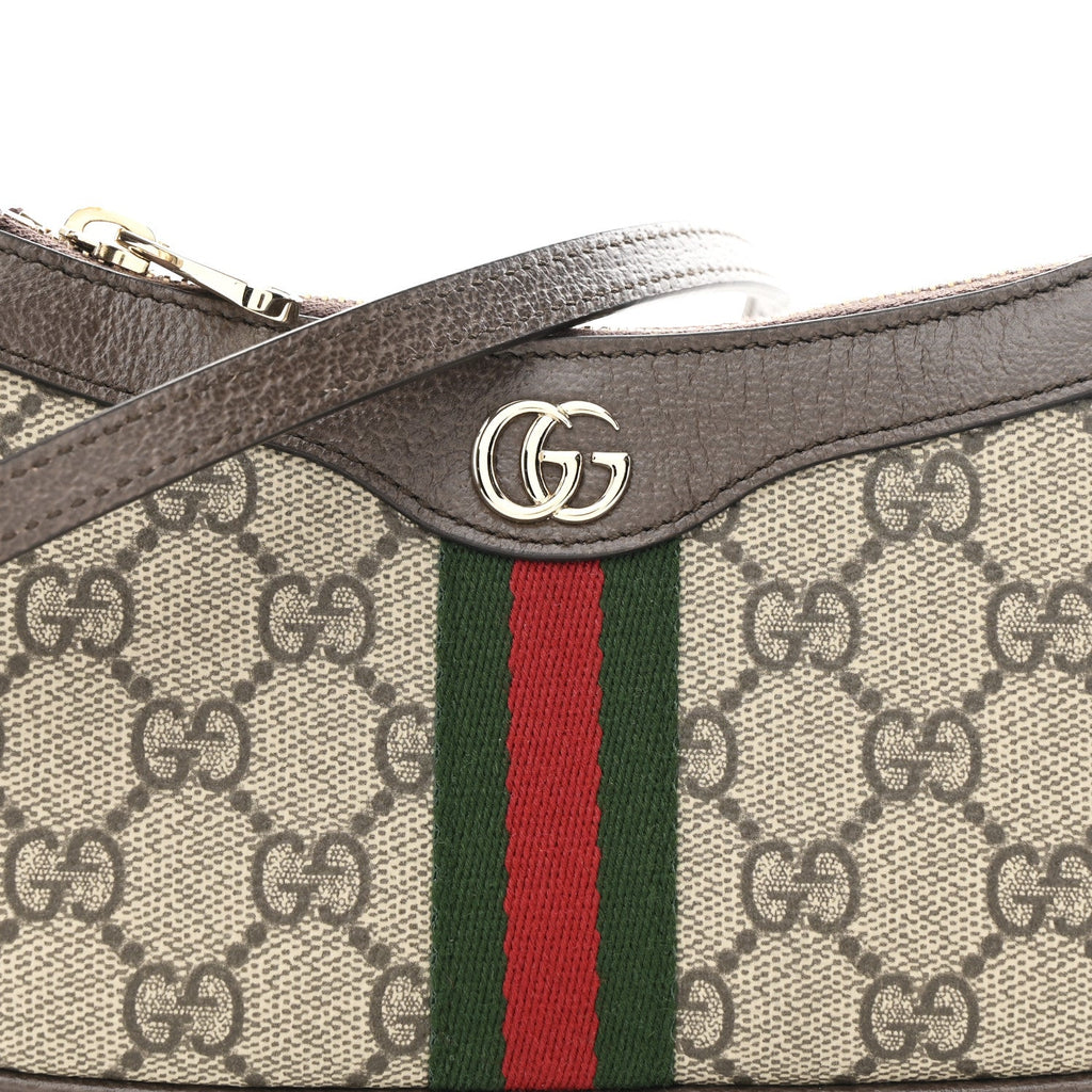 GG Supreme Monogram Textured Dollar Calfskin Web Mini Ophidia Shoulder Bag Beige Ebony New Acero product image 7, provided