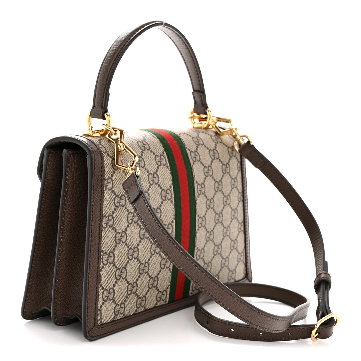 GG Supreme Monogram Textured Dollar Calfskin Web Small Ophidia Padlock Top Handle Bag Beige Ebony New Acero product image 3,