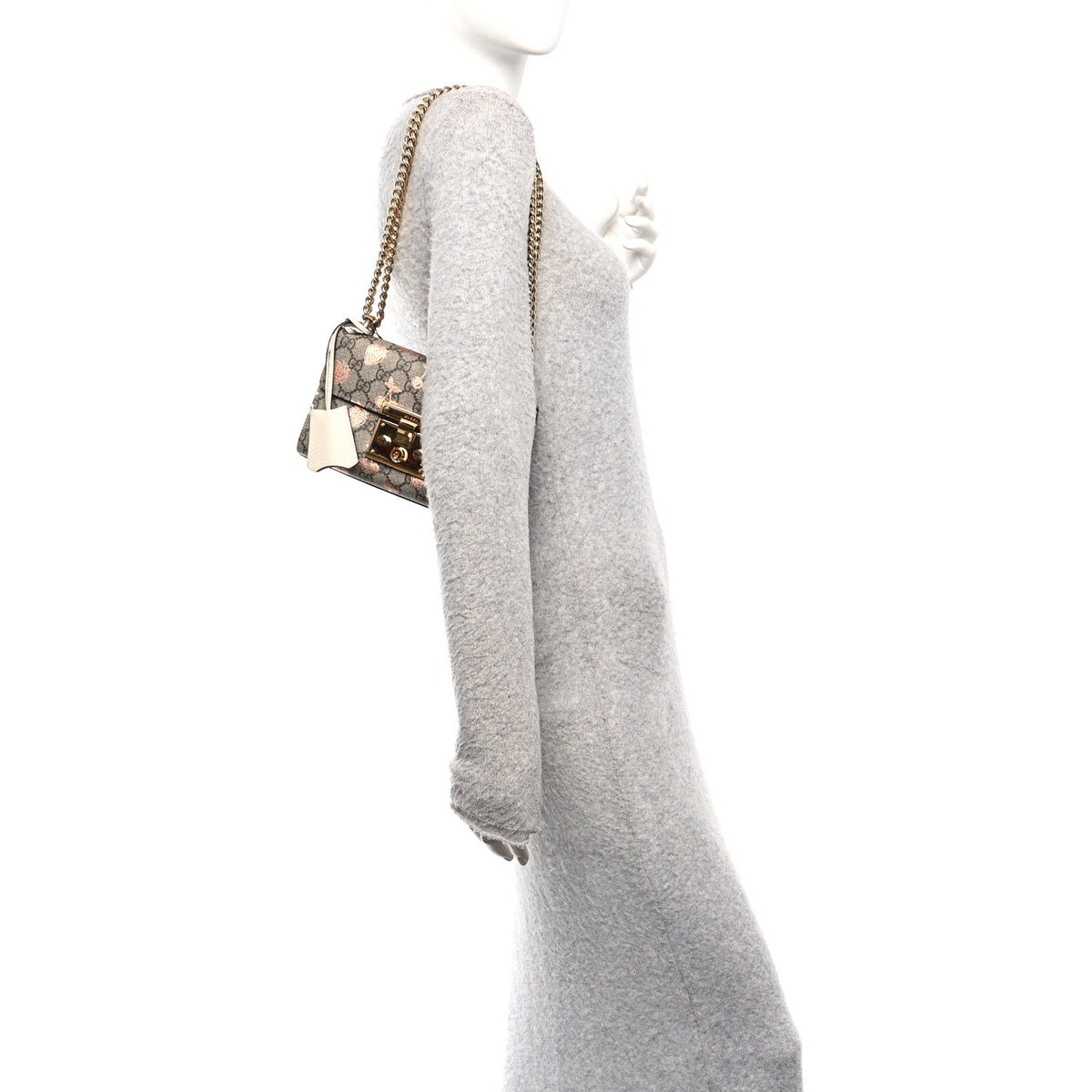 GG Supreme Monogram Berry Textured Dollar Calfskin Small Padlock Shoulder Bag Beige Ebony Light Copper Mystic White product