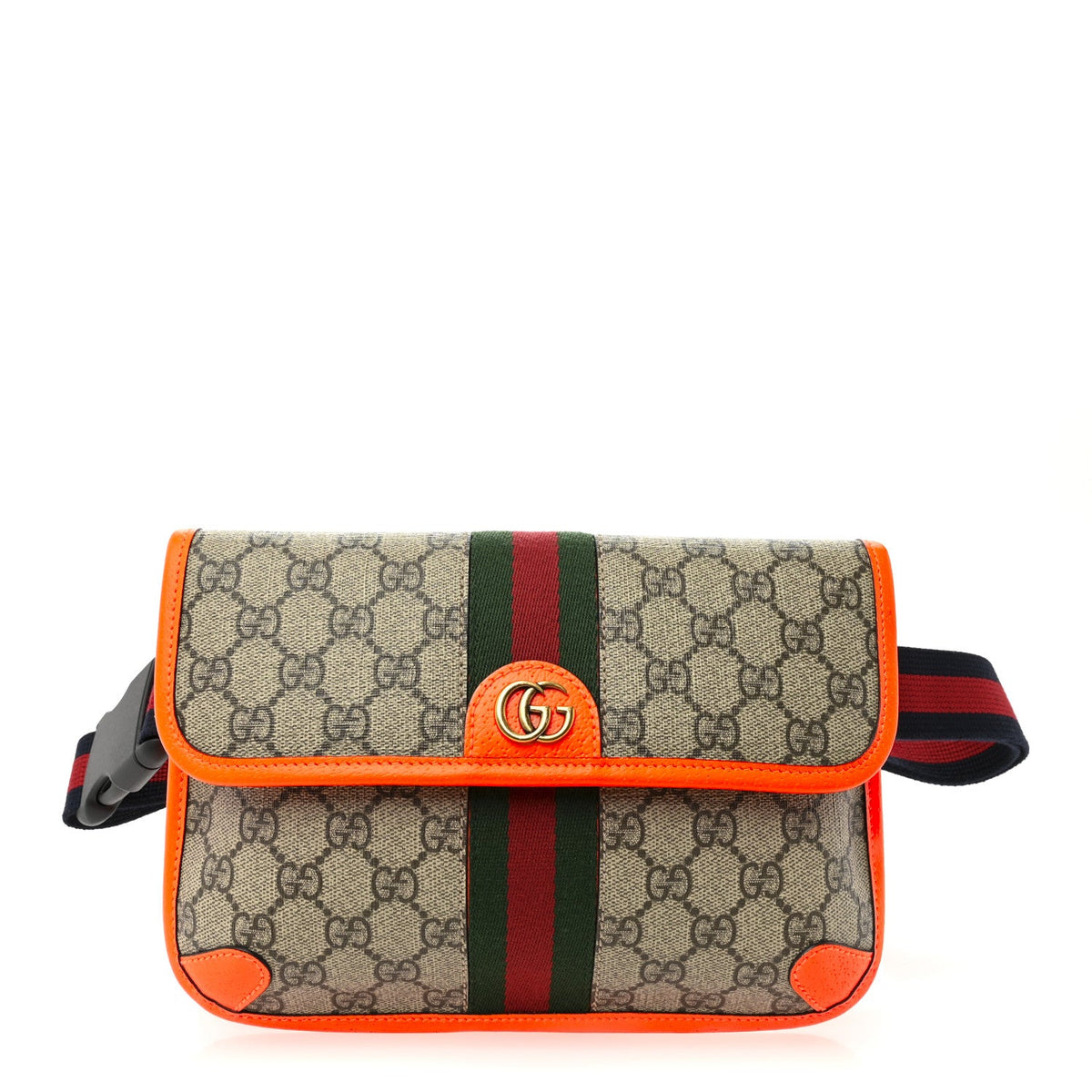 GG Supreme Monogram Web Small Ophidia Belt Bag Beige Ebony Orange Fluo product image 1, provided for visual reference and