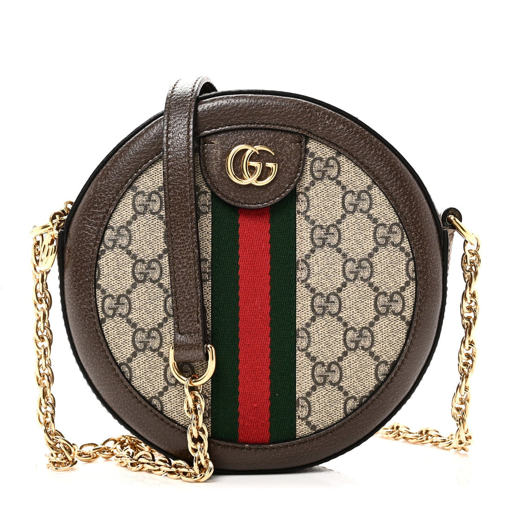 GG Supreme Monogram Web Mini Ophidia Round Shoulder Bag Brown product image 1, provided for visual reference and product