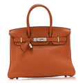 Taurillon Clemence Birkin 30 Orange product image 1, provided for visual reference and product detail review
