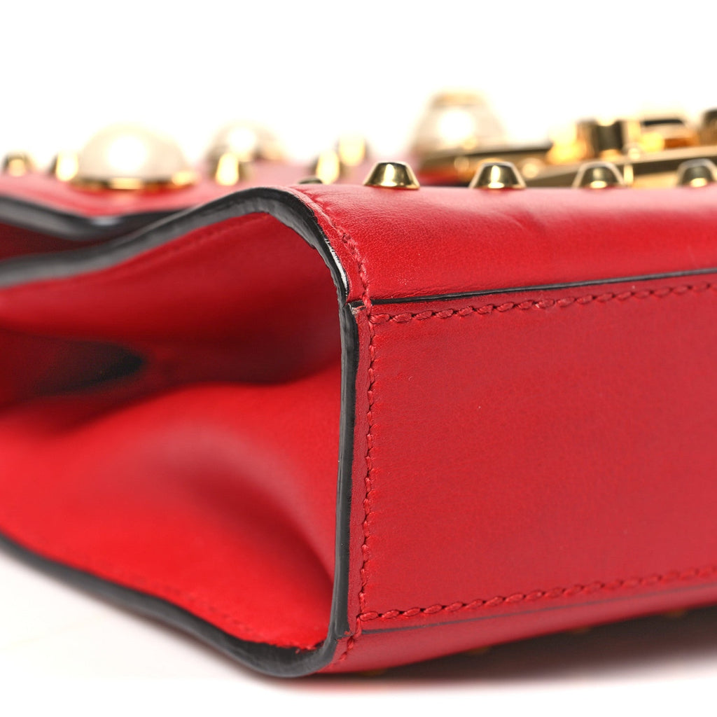 Calfskin Studded Small Padlock Shoulder Bag Hibiscus Red product image 9, provided for visual reference and product detail
