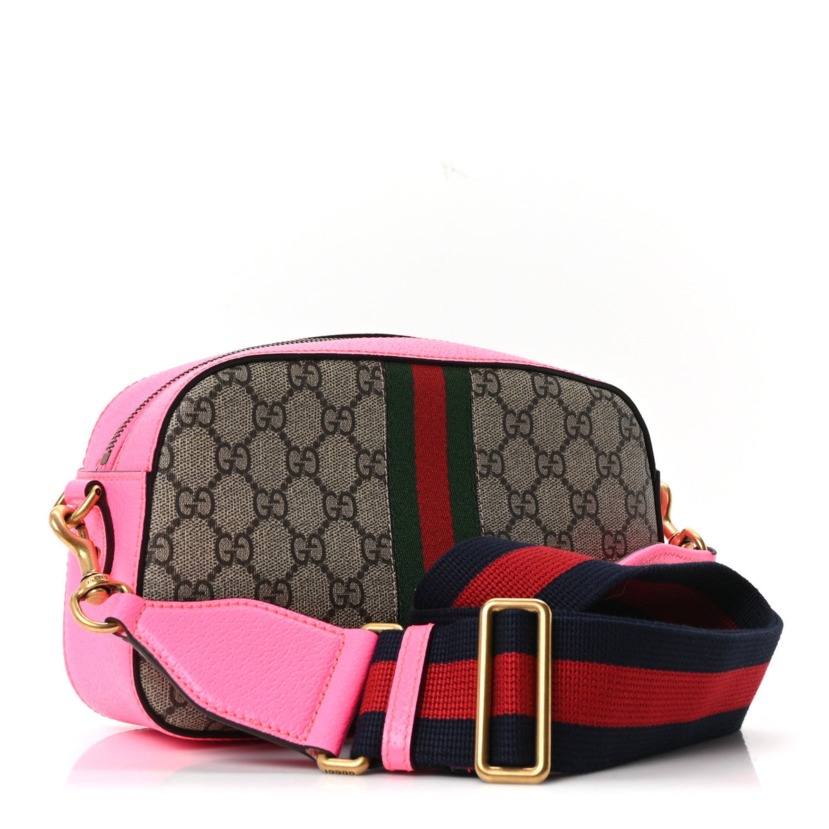GG Supreme Monogram Textured Dollar Calfskin Web Ophidia Small Crossbody Bag Beige Ebony Fuchsia product image 3, provided