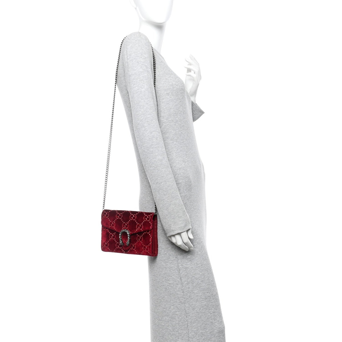 Velvet GG Monogram Mini Dionysus Chain Wallet Red Cipria product image 2, provided for visual reference and product detail