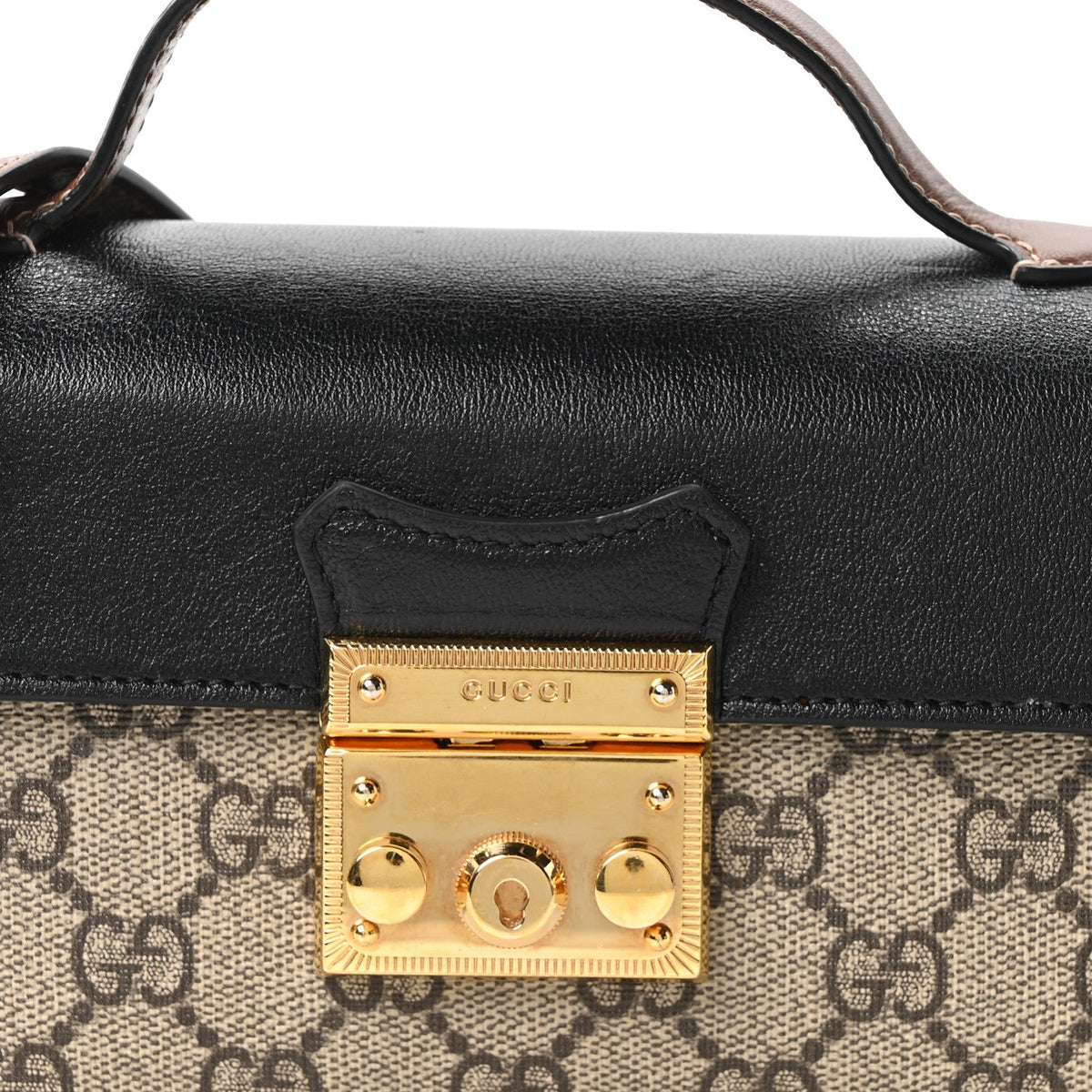 GG Supreme Monogram Calfskin Mini Padlock Top Handle Shoulder Bag Beige Black Cuir product image 8, provided for visual