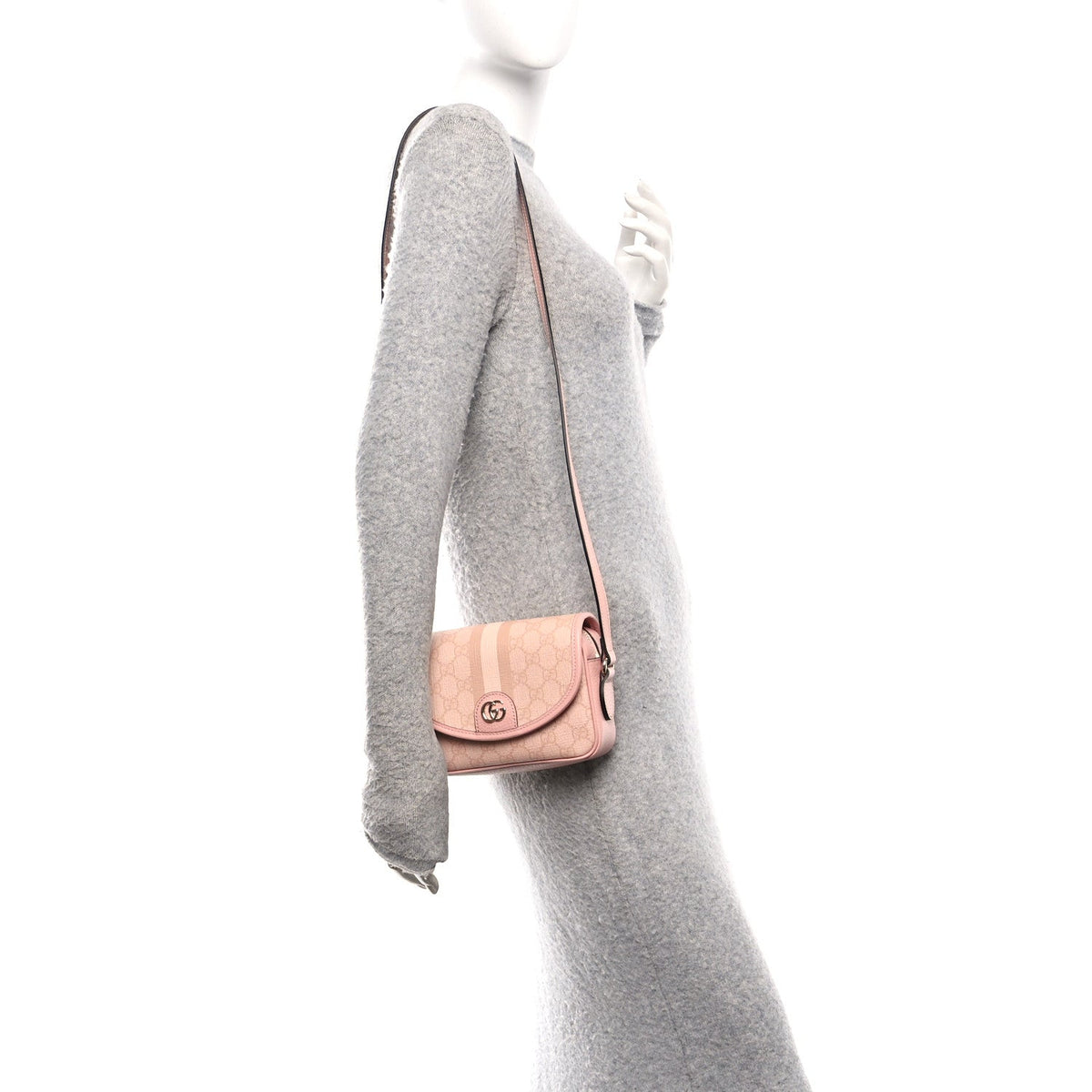 GG Supreme Monogram Textured Dollar Calfskin Mini Ophidia Flap Shoulder Bag Rose Pink product image 2, provided for visual