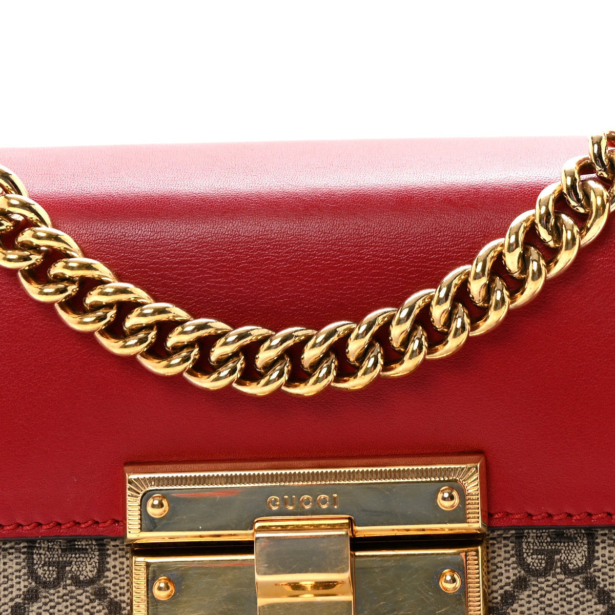GG Supreme Monogram Calfskin Small Padlock Shoulder Bag Beige Hibiscus Red New Rosette product image 8, provided for visual