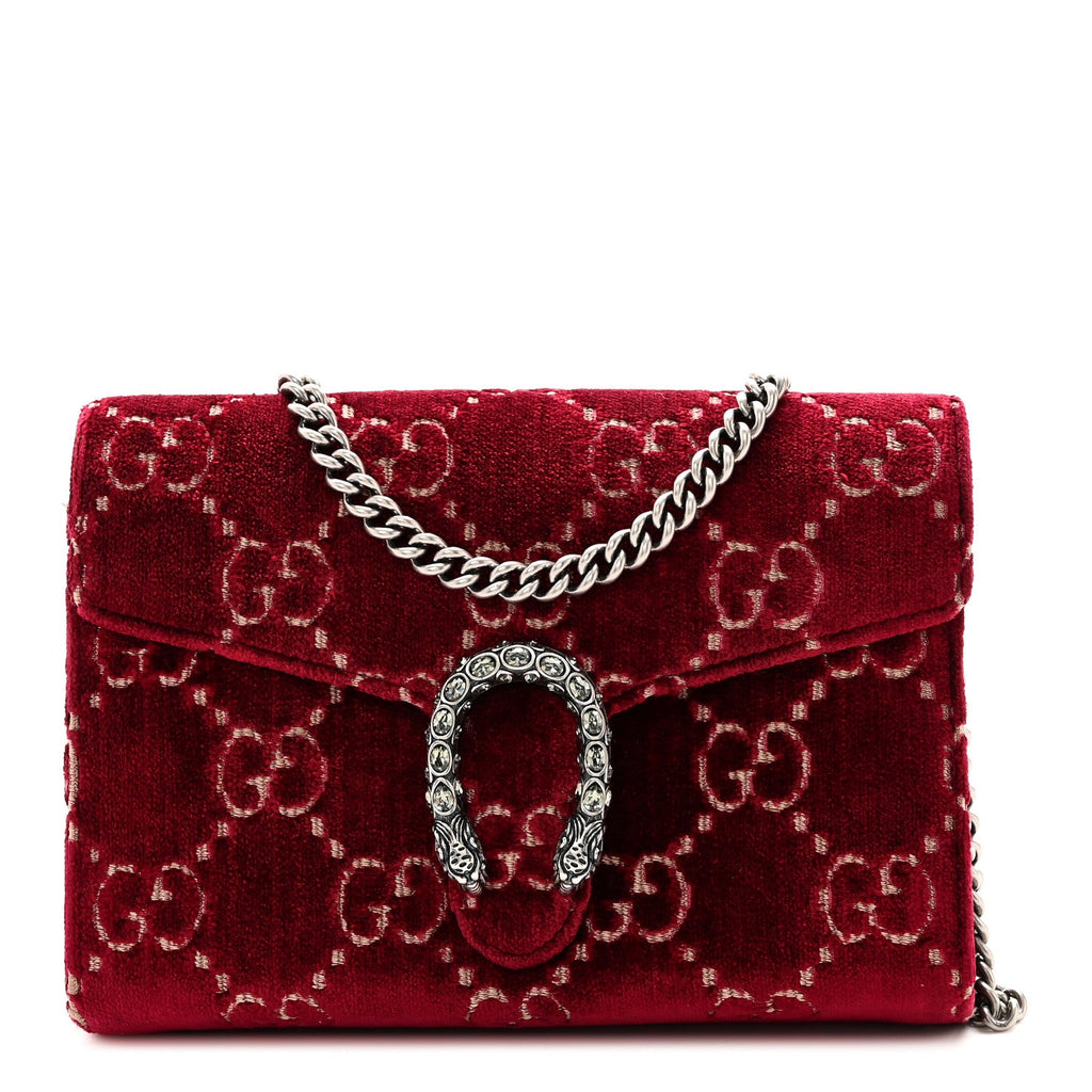 Velvet GG Monogram Mini Dionysus Chain Wallet Red Cipria product image 1, provided for visual reference and product detail