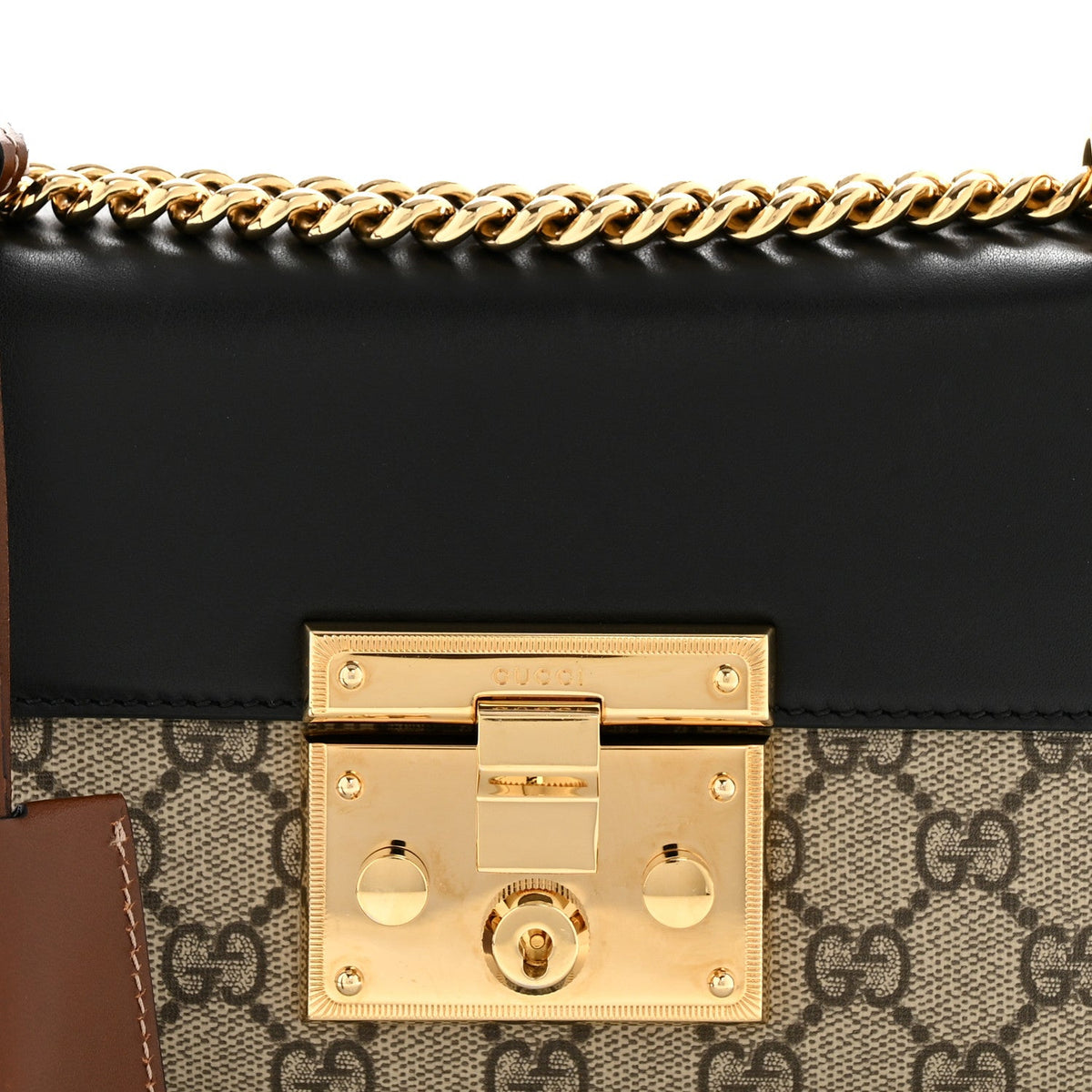 GG Supreme Monogram Calfskin Small Padlock Shoulder Bag Beige Black Cuir product image 8, provided for visual reference and