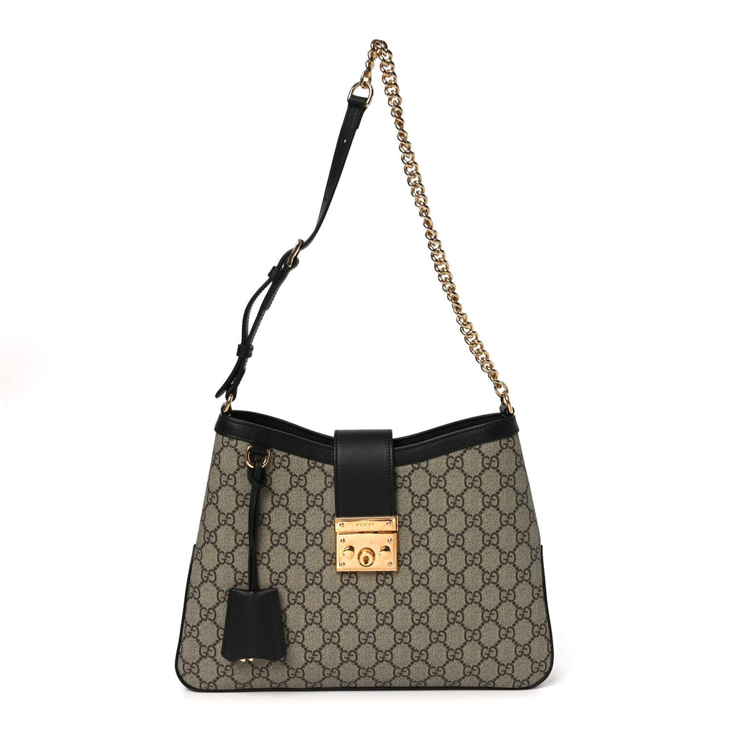 GG Supreme Monogram Medium Padlock Shoulder Bag Black product image 1, provided for visual reference and product detail