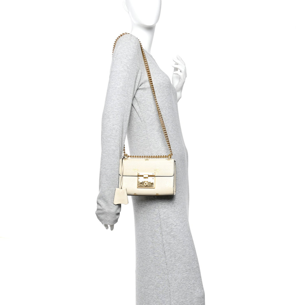 Grained Calfskin Bee Star Small Padlock Shoulder Bag White product image 2, provided for visual reference and product detail