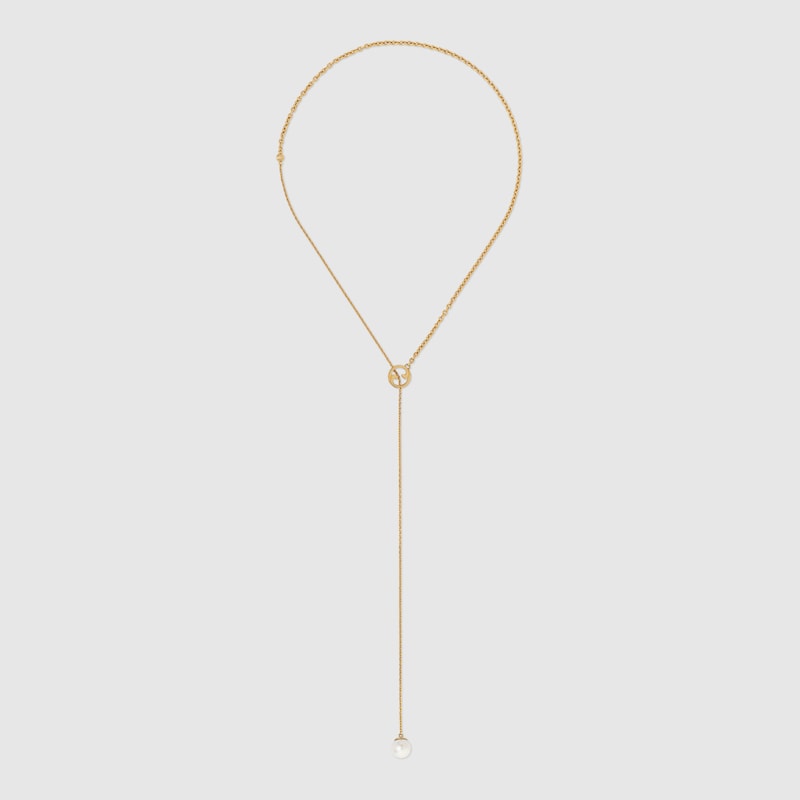 Gucci Double Blondie Pearl Drop 18K Gold Necklace product image 2, provided for visual reference and product detail review