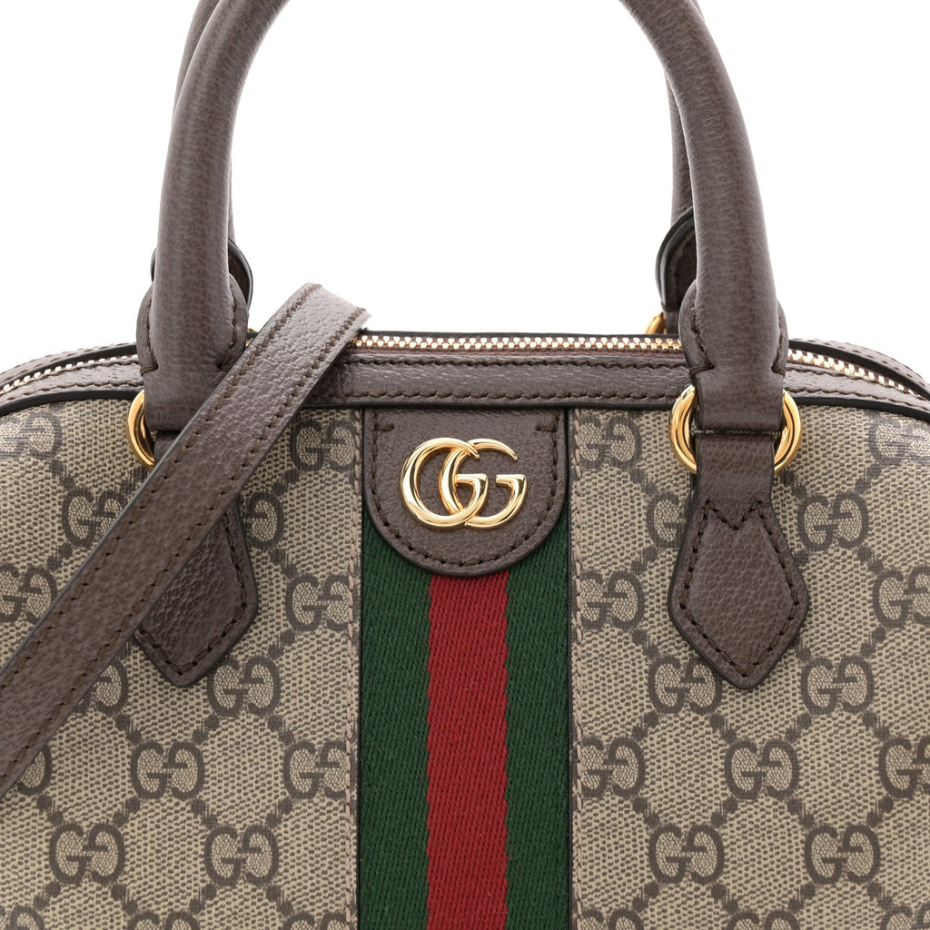 GG Supreme Monogram Textured Dollar Calfskin Web Mini Ophidia Top Handle Bag Beige Ebony New Acero product image 8, provided