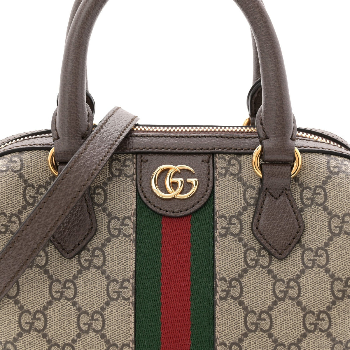 GG Supreme Monogram Textured Dollar Calfskin Web Mini Ophidia Top Handle Bag Beige Ebony New Acero product image 8, provided