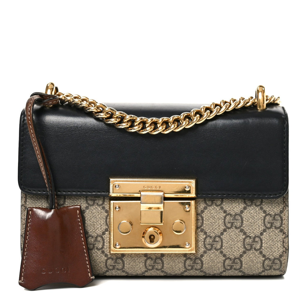 GG Supreme Monogram Calfskin Small Padlock Shoulder Bag Beige Black Cuir product image 1, provided for visual reference and