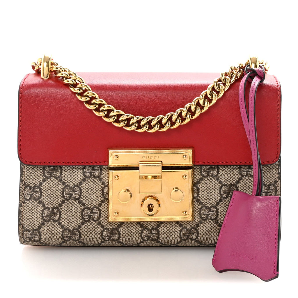 GG Supreme Monogram Calfskin Small Padlock Shoulder Bag Beige Hibiscus Red New Rosette product image 1, provided for visual