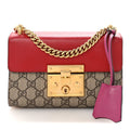 GG Supreme Monogram Calfskin Small Padlock Shoulder Bag Beige Hibiscus Red New Rosette product image 1, provided for visual