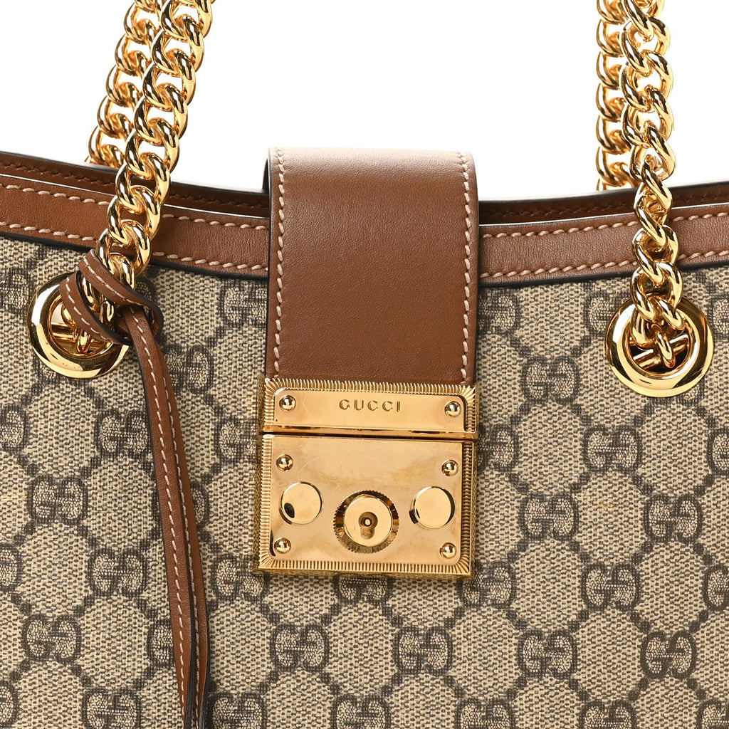 GG Supreme Monogram Calfskin Small Padlock Tote Beige Ebony Tuscany product image 8, provided for visual reference and