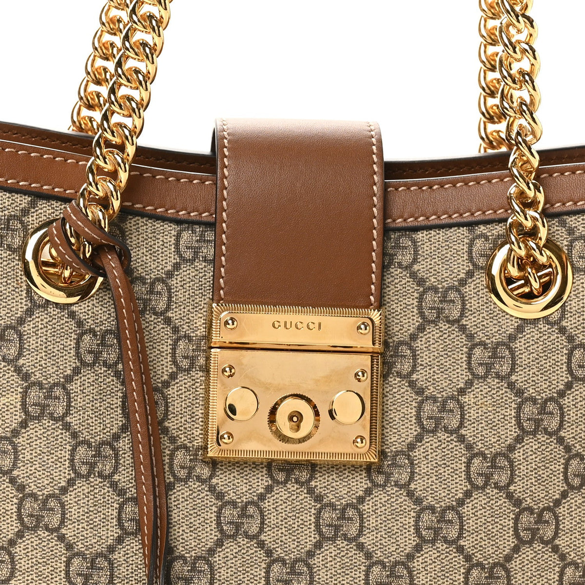 GG Supreme Monogram Calfskin Small Padlock Tote Beige Ebony Tuscany product image 8, provided for visual reference and