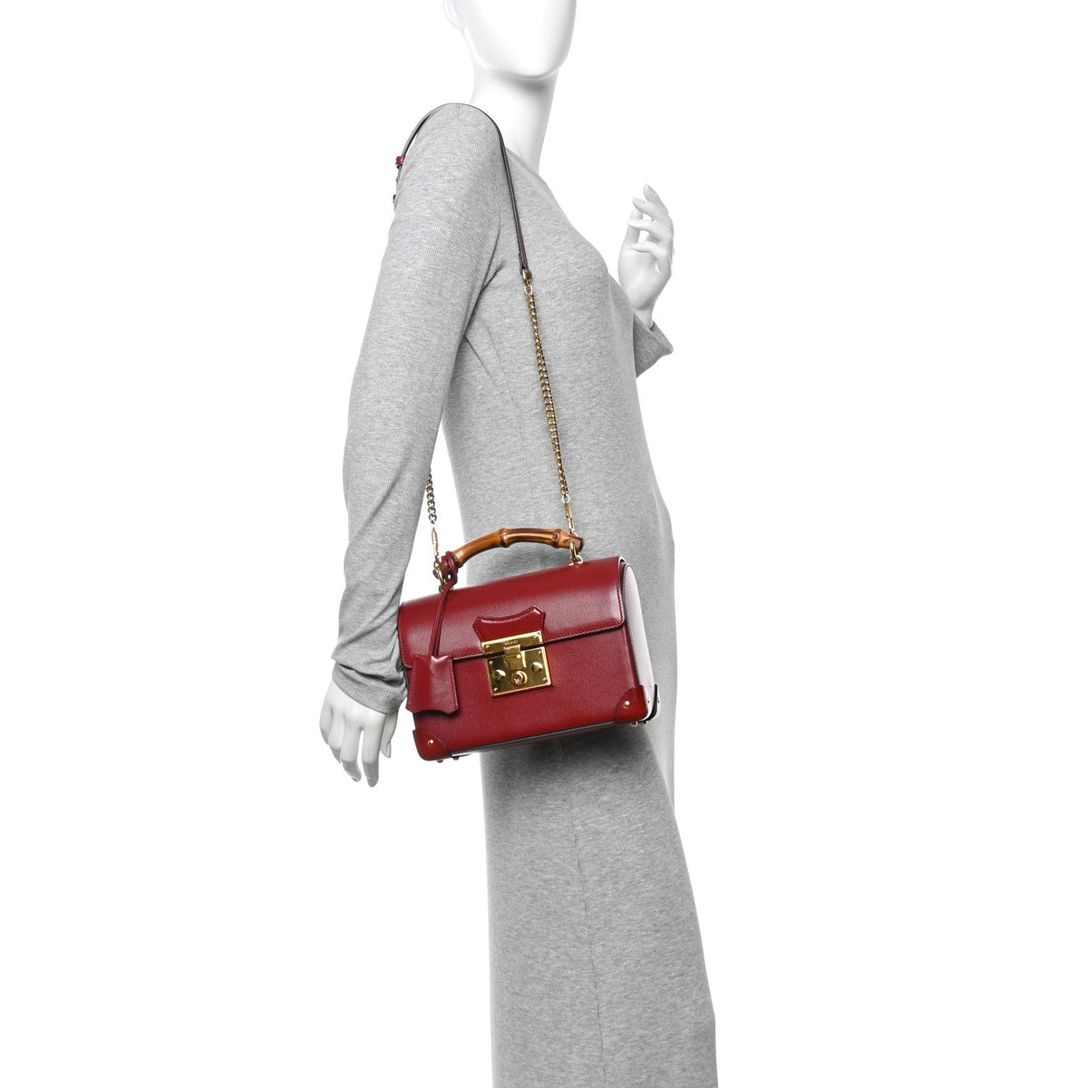 Azalea Calfskin Small Padlock Bamboo Shoulder Bag Romantic Cerise product image 2, provided for visual reference and product