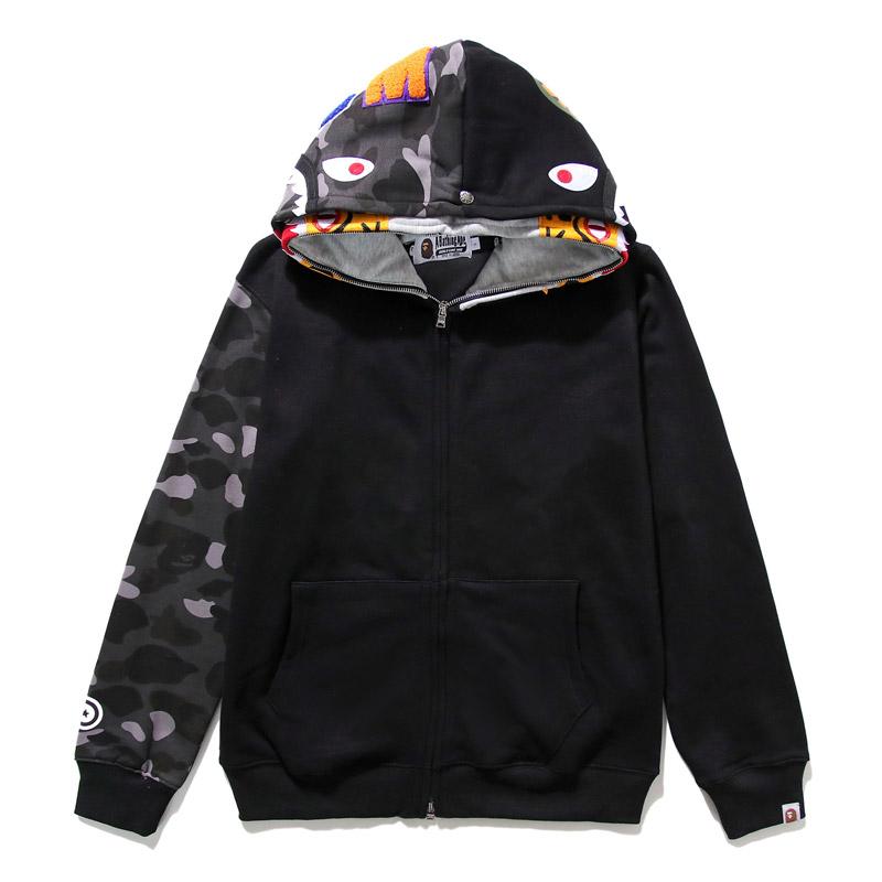 Bathing Ape Hoodie Tiger Head Shark Double Hood Sweater Camouflage Hoodie Youth Hooded Sweater Casual Coat product image 4,