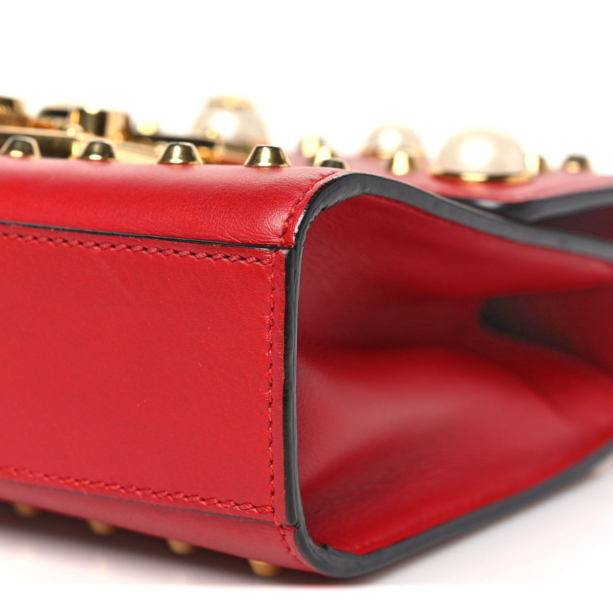Calfskin Studded Small Padlock Shoulder Bag Hibiscus Red product image 10, provided for visual reference and product detail