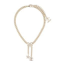 Chanel Rhinestone Star Chain 18K Gold Necklace product image 1, provided for visual reference and product detail review