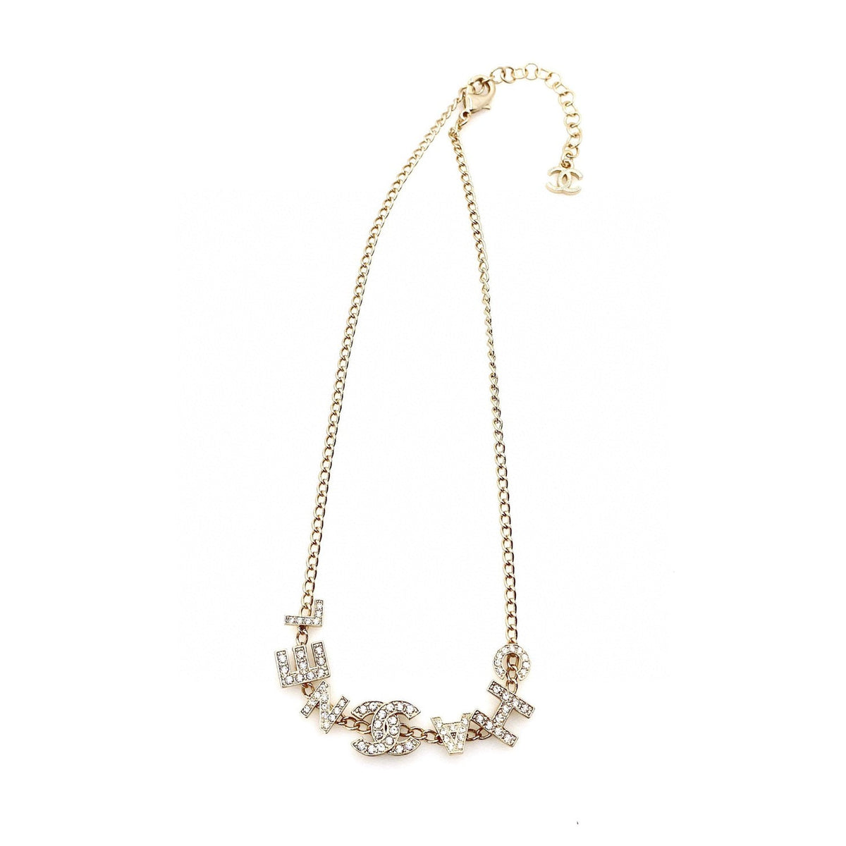 Chanel Script Diamonds 18K Gold Necklace product image 1, provided for visual reference and product detail review