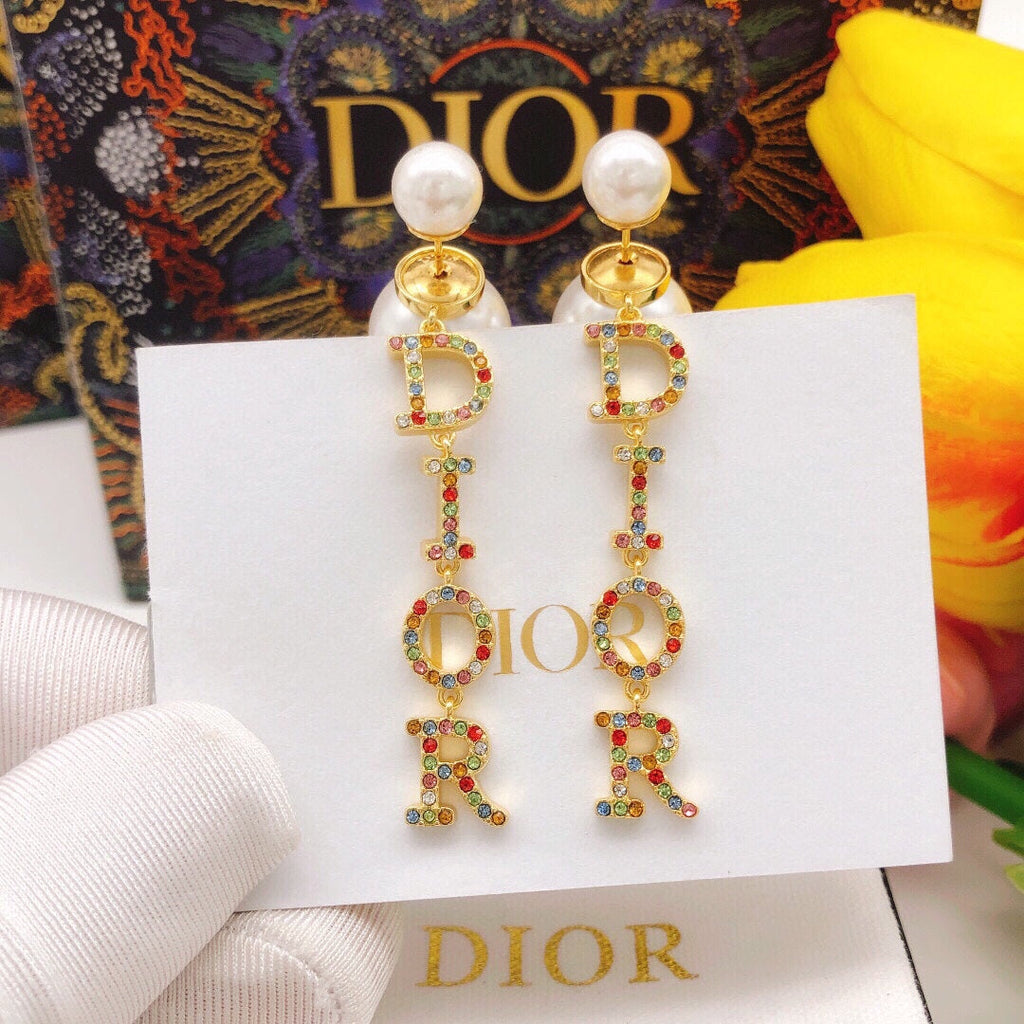 Dior Color Crystal Script 18K Gold Earrings product image 1, provided for visual reference and product detail review