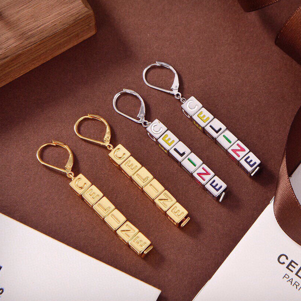 Celine Script Cube 18K Gold Earrings product image 1, provided for visual reference and product detail review