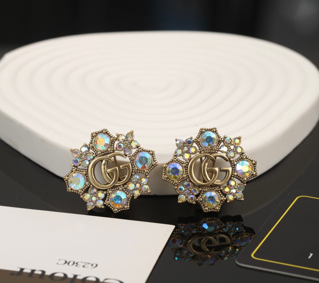 Gucci Double Blue Flowers 18K Gold Earrings product image 2, provided for visual reference and product detail review