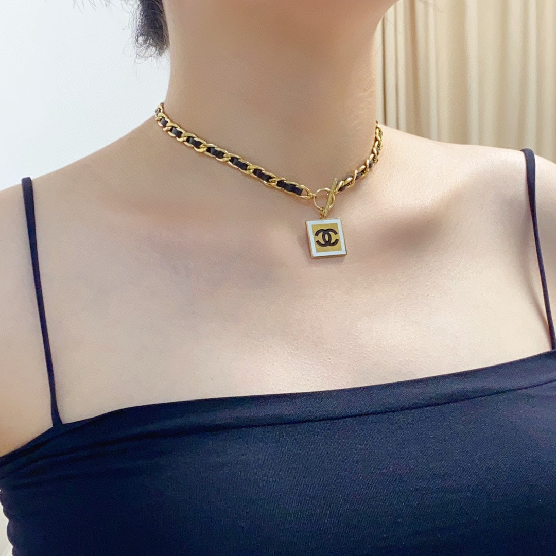 Chanel Leather Choker 18K Gold Necklace product image 2, provided for visual reference and product detail review