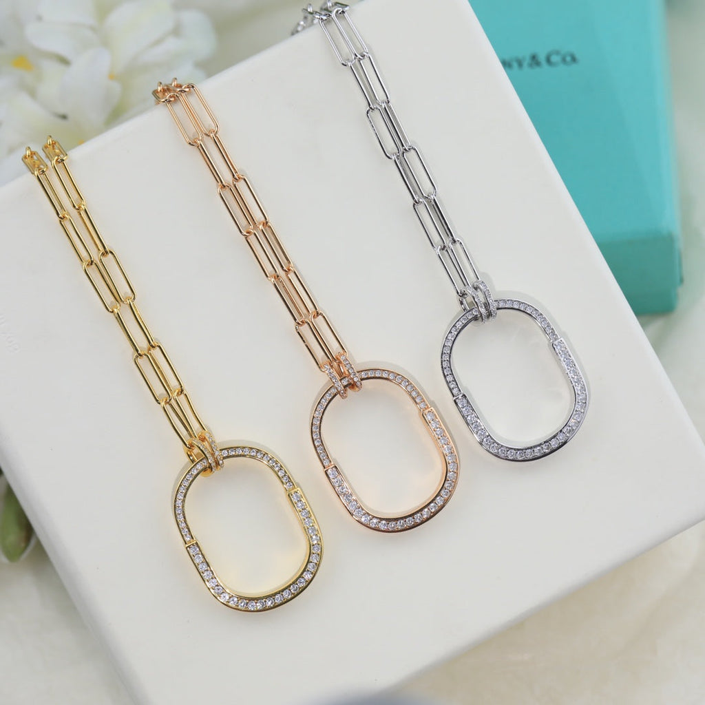 Tiffany Lock Pendant Pave Diamonds 18K Gold Necklace product image 7, provided for visual reference and product detail review